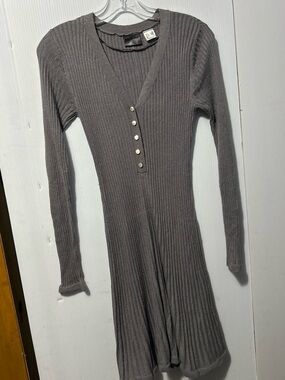 Rainbow Asymmetrical Ribbed Knit Dress in Gray